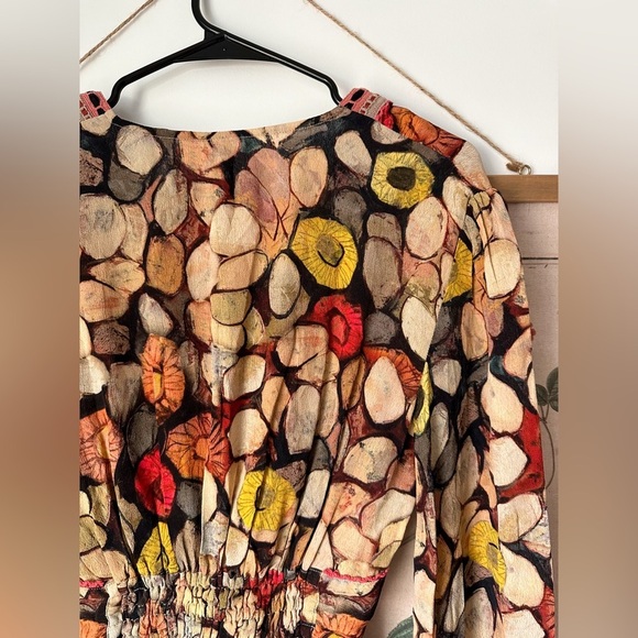 NWT Bl^nk Anthropologie Henslowe Embroidered Velvet Top Blouse Brown Multi XS - Picture 8 of 14